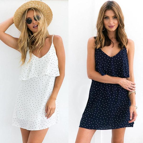 women dresses summer dress ladies dot printing mini straps backless casual, Black;gray
women dresses summer dress ladies dot printing mini straps backless casual, Black;gray