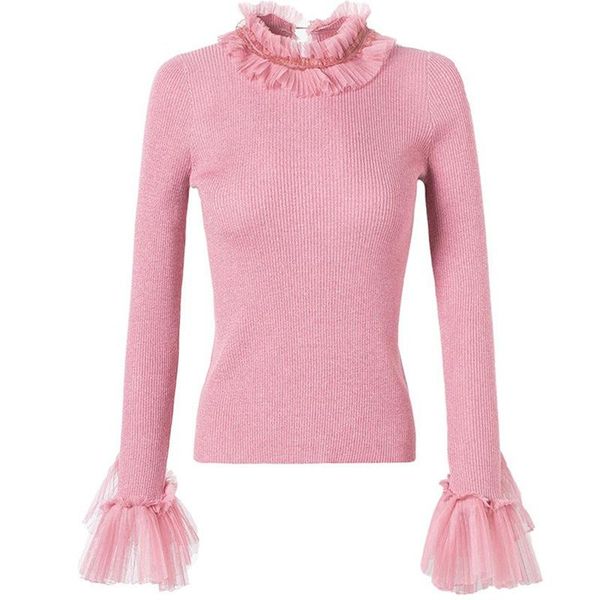 women's sweaters sweet pink slim fit women sweater mesh lace pleated ruched hem knitted pullover flare sleeve pull femme jersey muj, White;black
women's sweaters sweet pink slim fit women sweater mesh lace pleated ruched hem knitted pullover flare sleeve pull femme jersey muj, White;black
