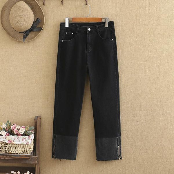plus size pants for women leisure jeans colour clash design of trouser leg zipped straight trousers in spring and fall, Black
plus size pants for women leisure jeans colour clash design of trouser leg zipped straight trousers in spring and fall, Black