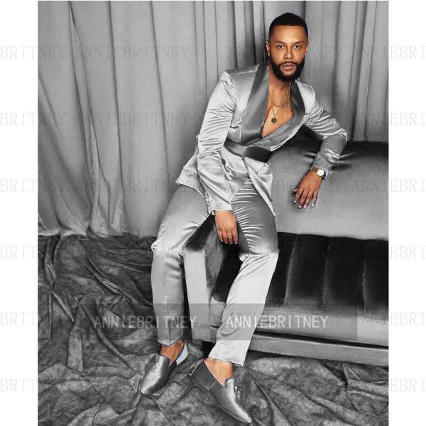 men's suits & blazers 2021 est fashion silver satin belt suit men 2 pieces tailor slim fit groom wedding custom jacket with pants, White;black
men's suits & blazers 2021 est fashion silver satin belt suit men 2 pieces tailor slim fit groom wedding custom jacket with pants, White;black