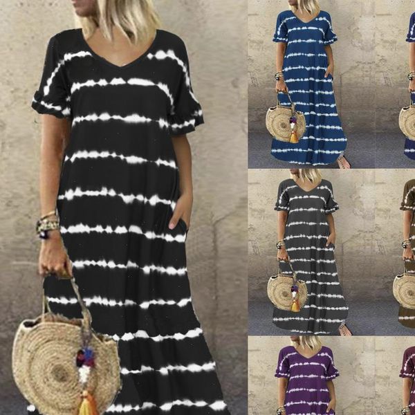 white women dresses striped printed loose robe summer dress short sleeve v neck big swing long pocket plus size s, Black;gray
white women dresses striped printed loose robe summer dress short sleeve v neck big swing long pocket plus size s, Black;gray