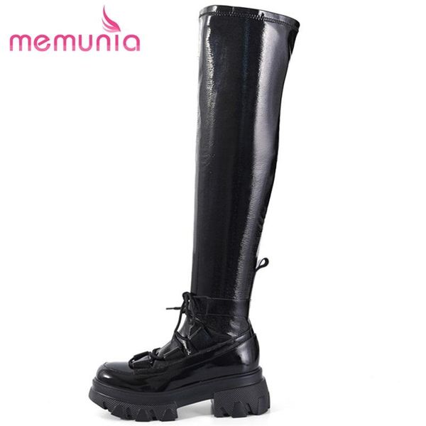boots memunia 2022 arrival women winter platform fashion genuine leather comfortable over the knee, Black