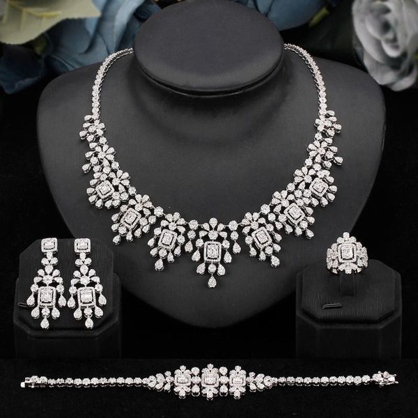 earrings & necklace full jewelry cz zirconia luxury earring for dubai nigeria women bridal weddings engagement 4pcs set, Silver
earrings & necklace full jewelry cz zirconia luxury earring for dubai nigeria women bridal weddings engagement 4pcs set, Silver