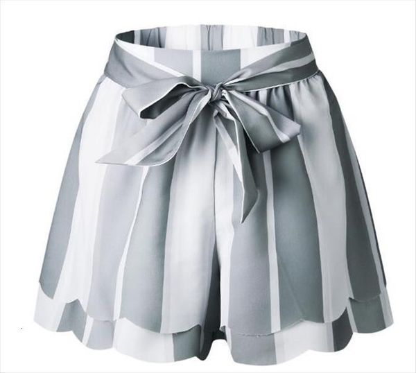 stripe printing summer womens shorts chiffon elastic waist fashion petal edge double deck female beachwear, White;black 
stripe printing summer womens shorts chiffon elastic waist fashion petal edge double deck female beachwear, White;black