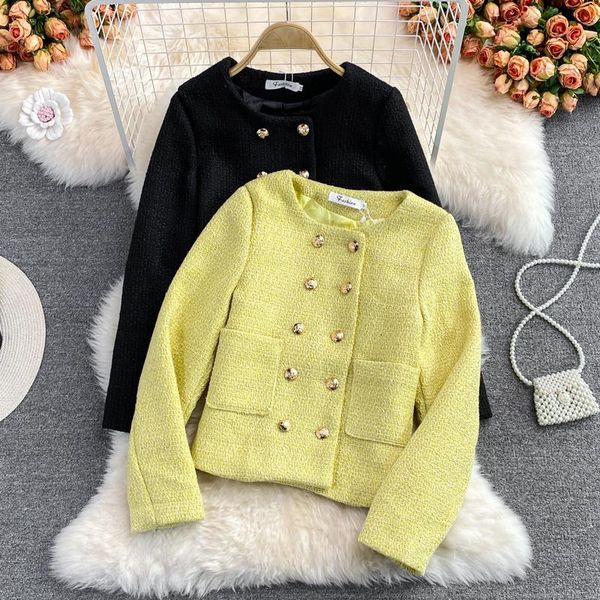 women's jackets small fragrance coat 2021 autumn winter short style temperament double breasted design sense of celebrity tweed, Black;brown
women's jackets small fragrance coat 2021 autumn winter short style temperament double breasted design sense of celebrity tweed, Black;brown