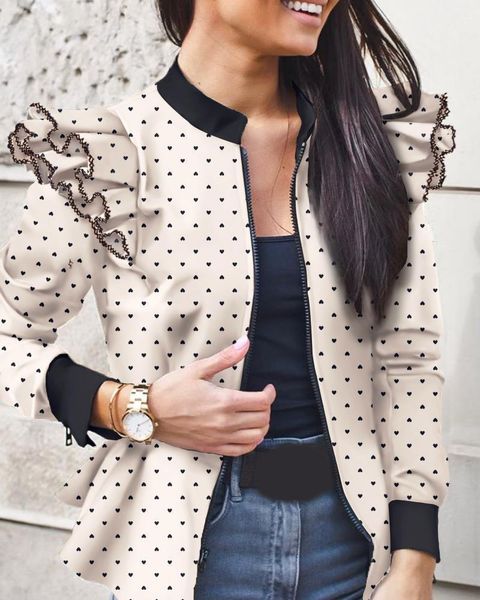 running jackets women fashion polka dot fall jacket coat vintage long sleeve zipper female outerwear chic top, Black;red 
running jackets women fashion polka dot fall jacket coat vintage long sleeve zipper female outerwear chic top, Black;red