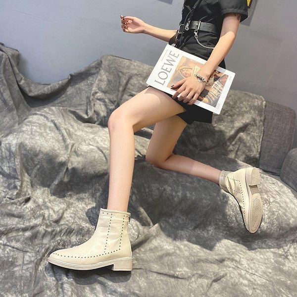 dress shoes 2021 autumn black motorcycle boots square head rivet small ankle female versatile trend x501