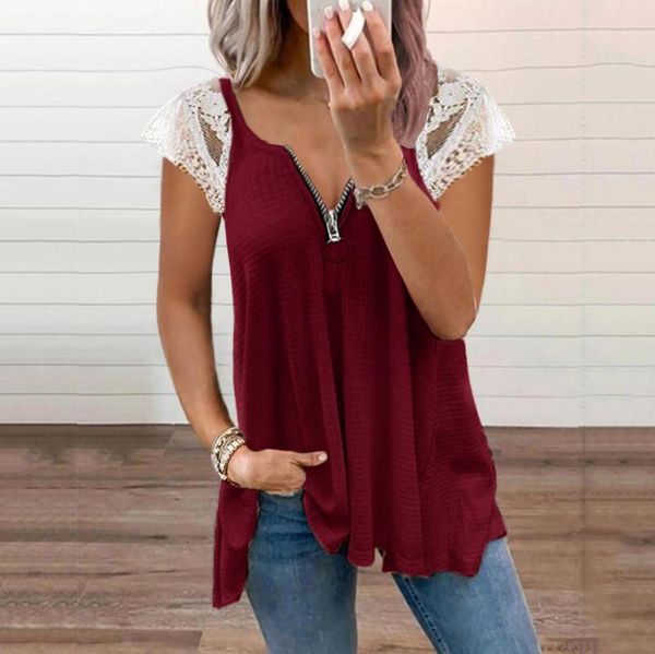 women's t-shirt casual t-shirts with zipper summer plus size fashion t shirt women lace v neck short sleeve camisetas de mujer, White
women's t-shirt casual t-shirts with zipper summer plus size fashion t shirt women lace v neck short sleeve camisetas de mujer, White