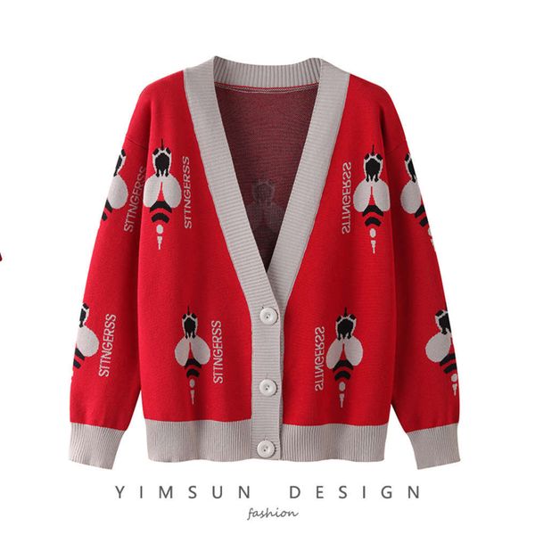 women's sweaters bee embroidery loose v-neck fall academy style versatile sweater cardigan jacket fashion gdnf, White;black
women's sweaters bee embroidery loose v-neck fall academy style versatile sweater cardigan jacket fashion gdnf, White;black