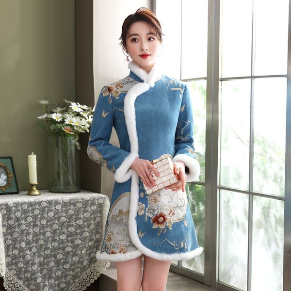 ethnic clothing winter asian costume women's chinese improved tang suit hanfu oriental elegant cheongsam style blue gray outfit, Red
ethnic clothing winter asian costume women's chinese improved tang suit hanfu oriental elegant cheongsam style blue gray outfit, Red