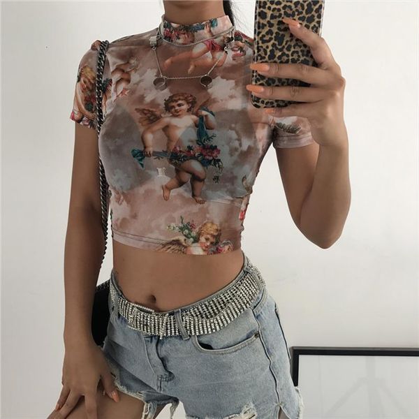 angel print mesh crop womens high neck short sleeve graphic tees women streetwear harajuku shirts, White
angel print mesh crop womens high neck short sleeve graphic tees women streetwear harajuku shirts, White