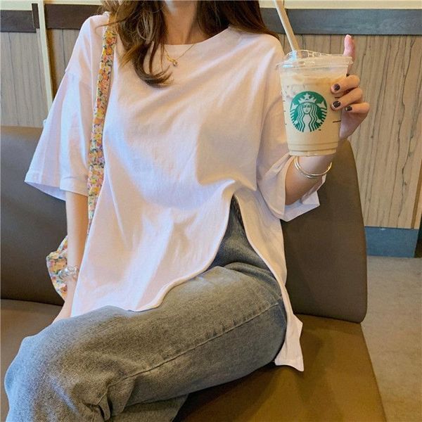women's t-shirt summer mid-length short-sleeved splits korean version of the large size loose college style, White
women's t-shirt summer mid-length short-sleeved splits korean version of the large size loose college style, White