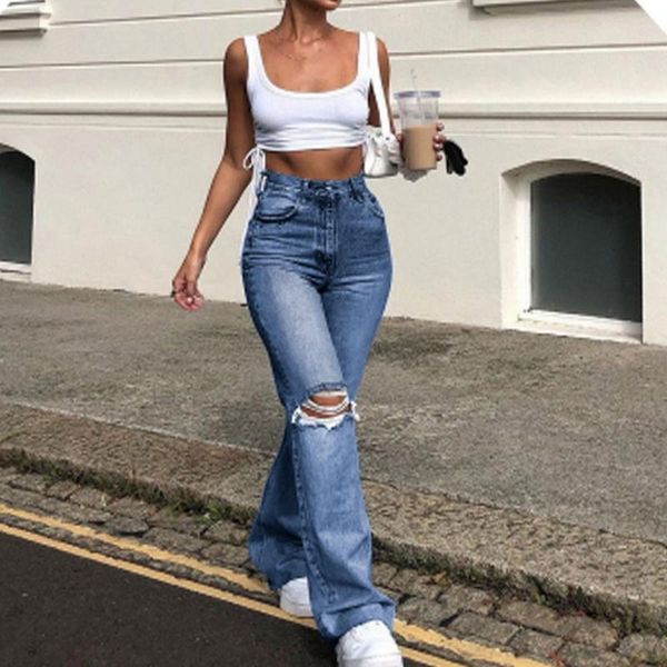 women's jeans shzq women pants leisure loose high waist hole vintage wide leg jean korean style all-match full-length, Blue
women's jeans shzq women pants leisure loose high waist hole vintage wide leg jean korean style all-match full-length, Blue