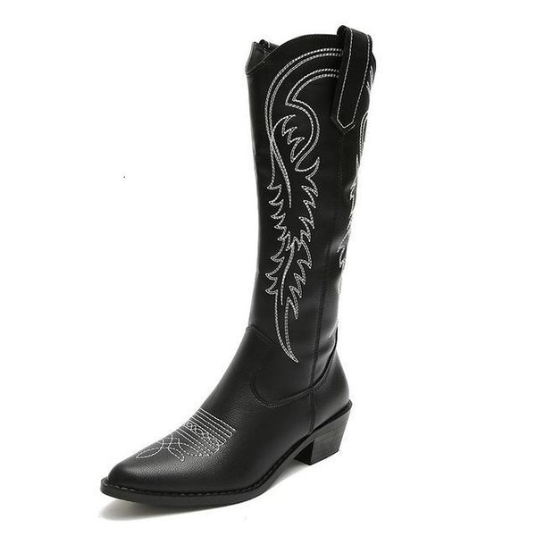 boots women knee-high leather woman western cowboy embroidery shoes ladies pointed toe women's mid heels pump p594 xi7s, Black
boots women knee-high leather woman western cowboy embroidery shoes ladies pointed toe women's mid heels pump p594 xi7s, Black