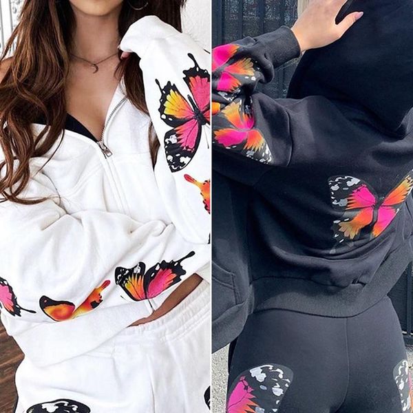 women's hoodies & sweatshirts butterfly print casual long sleeve hoodie women zipper pocket fashion sweatshirt, Black
women's hoodies & sweatshirts butterfly print casual long sleeve hoodie women zipper pocket fashion sweatshirt, Black
