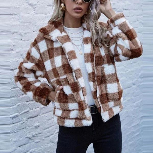 women's jackets 2021 women autumn winter casual art stitching plaid jacket retro lapel fluffy cardigan fashion zipper pocket coat stree, Black;brown
women's jackets 2021 women autumn winter casual art stitching plaid jacket retro lapel fluffy cardigan fashion zipper pocket coat stree, Black;brown
