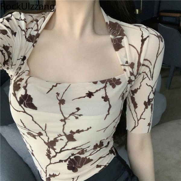 short sleeve square neck bandage fashion flower women t-shirt aesthetic mesh stretch t shirt cute graphic tee korean women's, White
short sleeve square neck bandage fashion flower women t-shirt aesthetic mesh stretch t shirt cute graphic tee korean women's, White