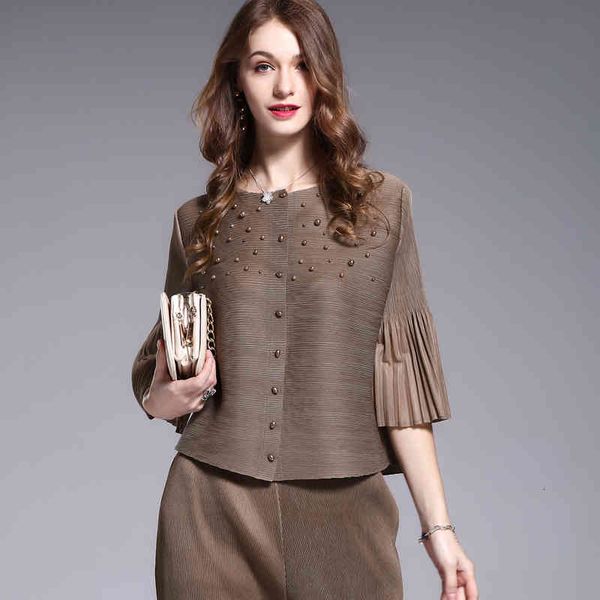 jackets fashion design bead woman coat miyak pleated summer loose thin solid 3/4 sleeve short women's jacket plus size outwear c574, Black;brown
jackets fashion design bead woman coat miyak pleated summer loose thin solid 3/4 sleeve short women's jacket plus size outwear c574, Black;brown