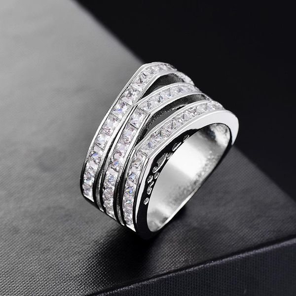 european and american luxury 925 sterling silver ring shiny three-layer geometric zircon for women fashion jewelry gift cluster rings, Golden;silver
european and american luxury 925 sterling silver ring shiny three-layer geometric zircon for women fashion jewelry gift cluster rings, Golden;silver