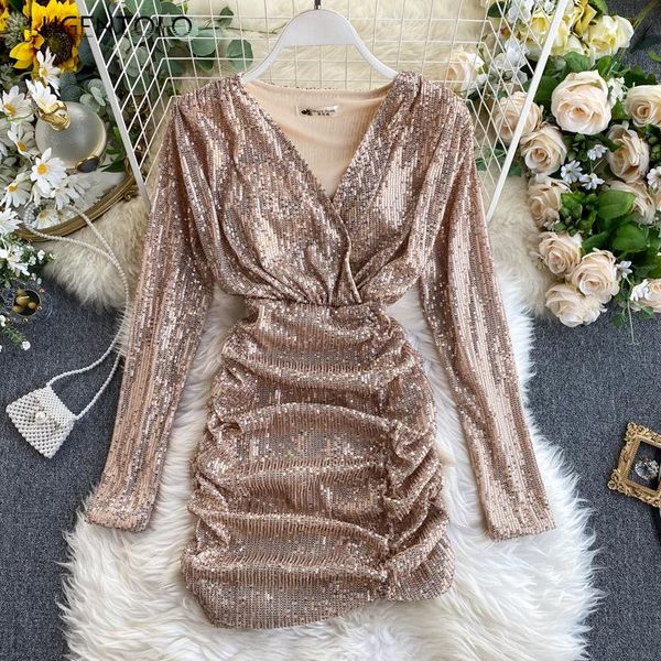 casual dresses lugentolo party dress women v-neck folds sequined slim high waist long sleeve solid summer fashion womens mini, Black;gray
casual dresses lugentolo party dress women v-neck folds sequined slim high waist long sleeve solid summer fashion womens mini, Black;gray