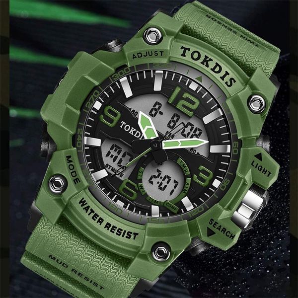 wristwatches tokdis brand men military watch quartz sport waterproof dual display wrist male digital analog clock relogio masculino, Slivery;brown
wristwatches tokdis brand men military watch quartz sport waterproof dual display wrist male digital analog clock relogio masculino, Slivery;brown