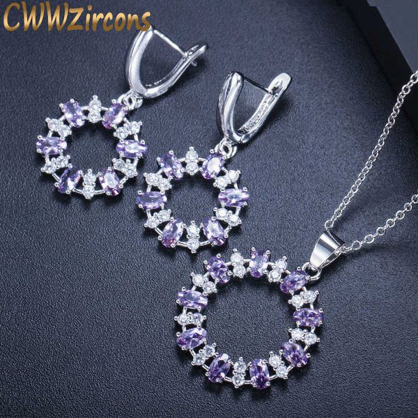 brand silver color austrian purple crystal round drop necklace earings set fashion jewelry womens accessories t296 210714
brand silver color austrian purple crystal round drop necklace earings set fashion jewelry womens accessories t296 210714