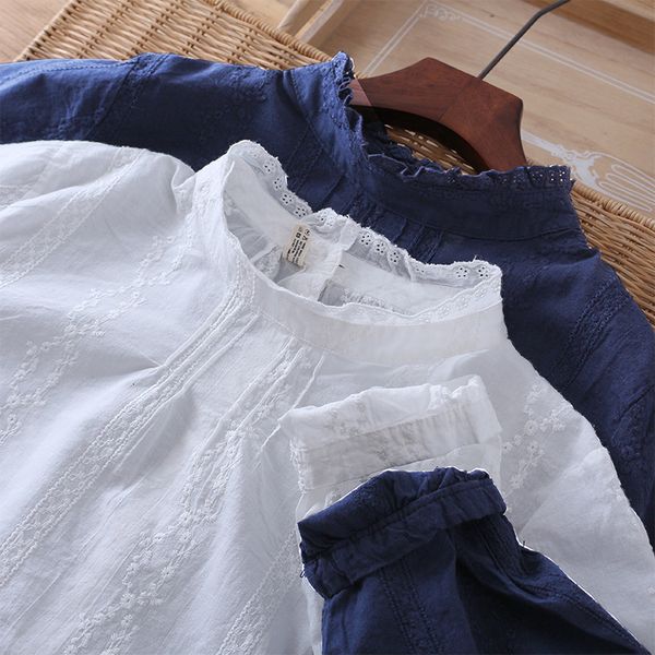 women's blouses & shirts back button cotton embroidery lacing stand collar long sleeve shirt blouse female 750i, White
women's blouses & shirts back button cotton embroidery lacing stand collar long sleeve shirt blouse female 750i, White