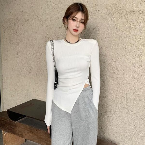 women's t-shirt long-sleeved irregular korean harajuku simple and versatile tees kpop fashionable women funny t-shirts, White
women's t-shirt long-sleeved irregular korean harajuku simple and versatile tees kpop fashionable women funny t-shirts, White
