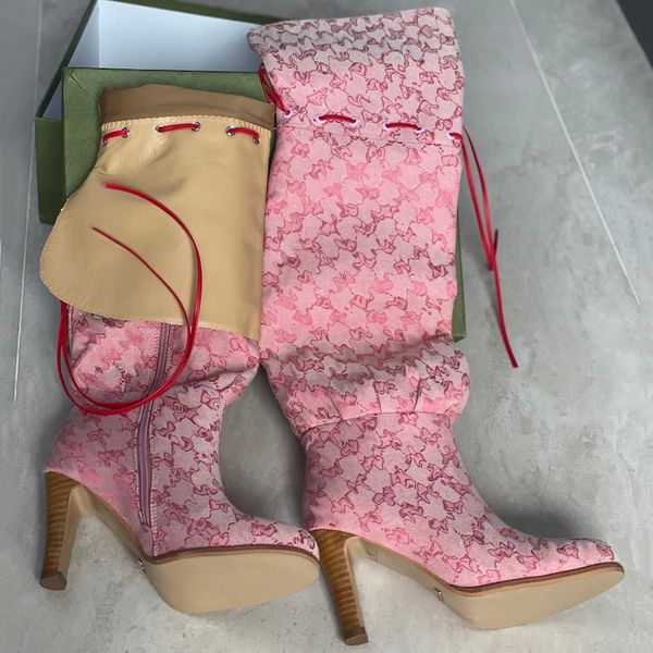 women's knee-high boots designer original shoes high heel beige pink printed canvas over the knee boot genuine leather zipper laces cas, Black
women's knee-high boots designer original shoes high heel beige pink printed canvas over the knee boot genuine leather zipper laces cas, Black
