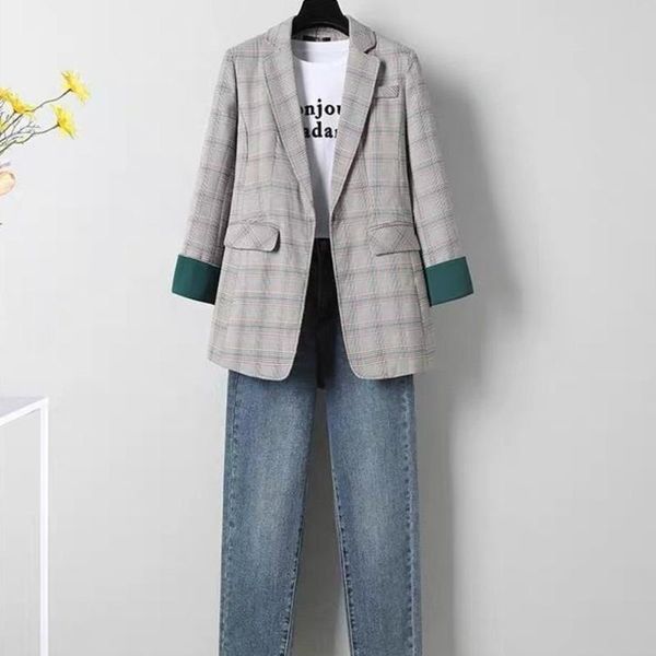 3pcs/set vintage women plaid blazers letter printed t-shirt baggy high waist pant jeans work office lady suit suits women's two piece p, White
3pcs/set vintage women plaid blazers letter printed t-shirt baggy high waist pant jeans work office lady suit suits women's two piece p, White