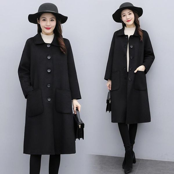 women's wool & blends hand-stitched double-sided cashmere mid-length woolen coat, Black
women's wool & blends hand-stitched double-sided cashmere mid-length woolen coat, Black