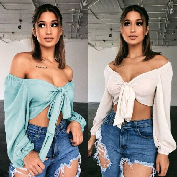 style women's blouses summer solid off shoulder crop long sleeve slash neck bandage wear fashion 2021 & shirts, White
style women's blouses summer solid off shoulder crop long sleeve slash neck bandage wear fashion 2021 & shirts, White