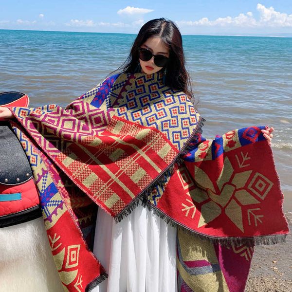 ethnic style thick scarf autumn wter female tourist po lijiang, yunnan, qghai with cloak and dual-purpose big shawl in, Blue;gray
ethnic style thick scarf autumn wter female tourist po lijiang, yunnan, qghai with cloak and dual-purpose big shawl in, Blue;gray