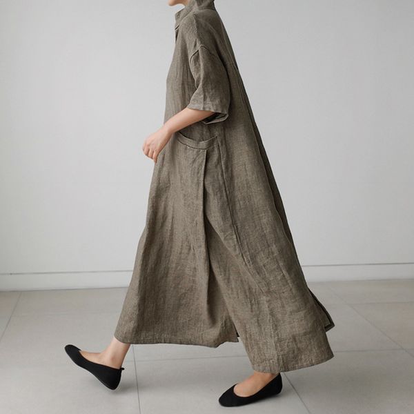 johnature women vintage cotton linen dresses v-neck solid color robes 2021 new summer short sleeve pockets female loose dresses, Black;gray
johnature women vintage cotton linen dresses v-neck solid color robes 2021 new summer short sleeve pockets female loose dresses, Black;gray