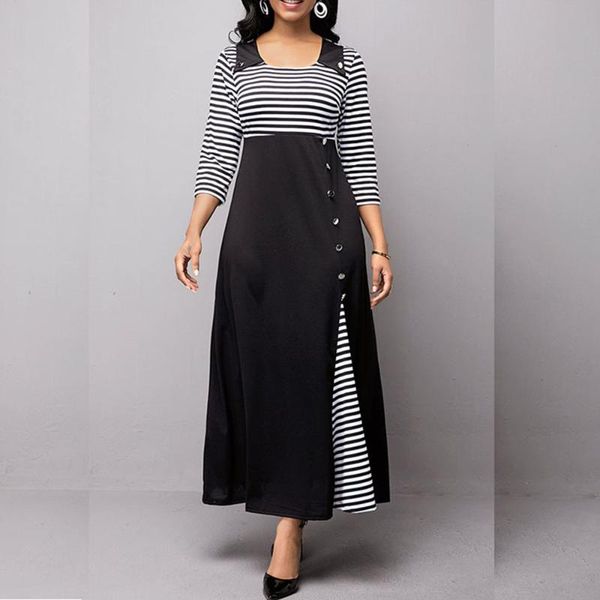 casual dresses 2021 autumn african women's striped print stitching round neck contrast button irregular temperament high waist long dres, Black;gray
casual dresses 2021 autumn african women's striped print stitching round neck contrast button irregular temperament high waist long dres, Black;gray