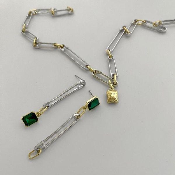 earrings & necklace vsnow statement paper clip contrasted green rhinestone pendant for women long hollow out geometric earring jewelry set, Silver
earrings & necklace vsnow statement paper clip contrasted green rhinestone pendant for women long hollow out geometric earring jewelry set, Silver