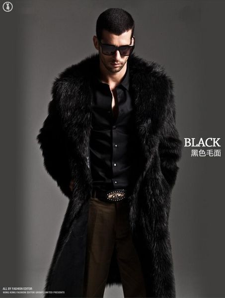 winter suede black high imitated mink men long coat europe and america atmosphere furry fur coats