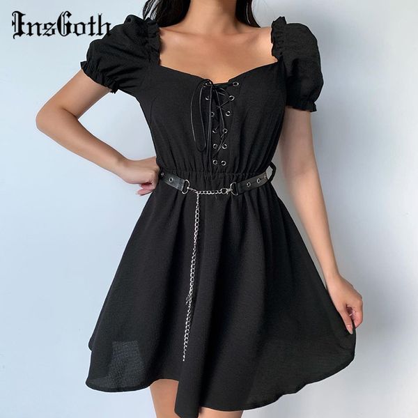 insgoth harajuku punk black mini dress gothic streetwear bandage patchwork v-neck vintage female dress puff sleeve lady dress, Black;gray
insgoth harajuku punk black mini dress gothic streetwear bandage patchwork v-neck vintage female dress puff sleeve lady dress, Black;gray
