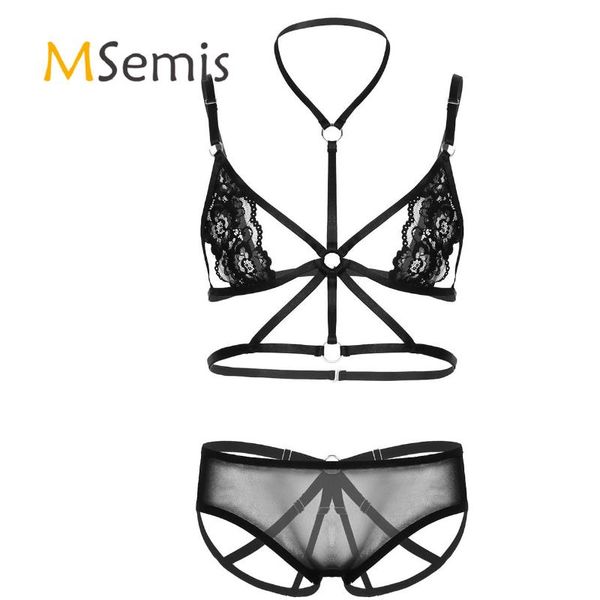 one-piece suits 2pcs mens sissy see through sheer lace lingerie set halter neck crossed front bra with low rise open bug-string briefs
one-piece suits 2pcs mens sissy see through sheer lace lingerie set halter neck crossed front bra with low rise open bug-string briefs
