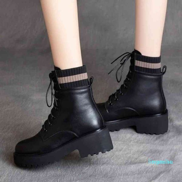 fashion-boots soft leather women's middle heel thick heels soles british single short, Black
fashion-boots soft leather women's middle heel thick heels soles british single short, Black