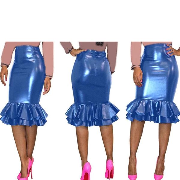 skirts women high waist faux leather fishtail bodycon midi skirt shiny solid color tiered ruffle hem knee length package hip party club, Black
skirts women high waist faux leather fishtail bodycon midi skirt shiny solid color tiered ruffle hem knee length package hip party club, Black