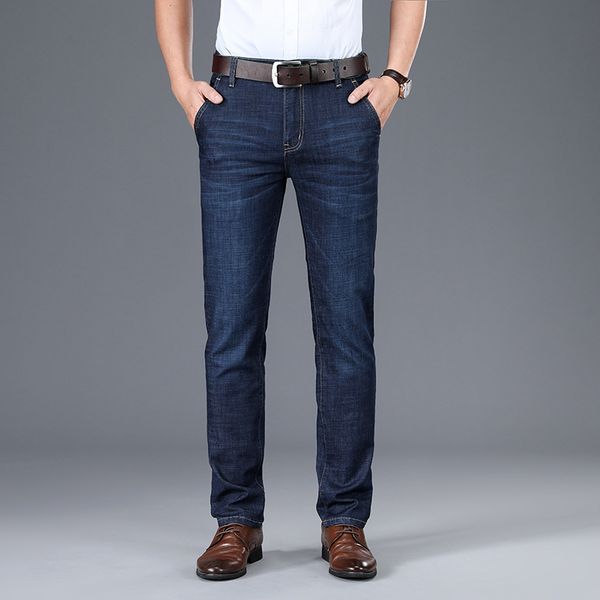 thin trousers spring and summer 2021 elastic large loose casual business straight middle aged men's jeans, Blue 
thin trousers spring and summer 2021 elastic large loose casual business straight middle aged men's jeans, Blue