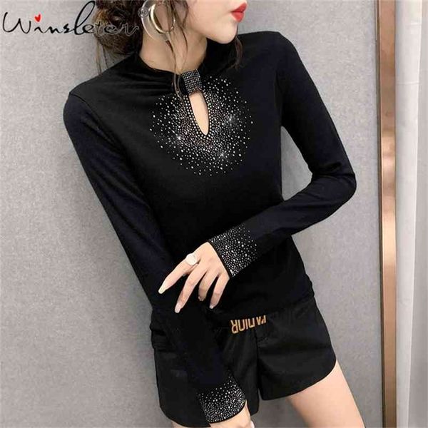 spring autumn black t-shirt women girls diamonds hollow out mock neck slim long sleeve tee t0n606a 210421, White
spring autumn black t-shirt women girls diamonds hollow out mock neck slim long sleeve tee t0n606a 210421, White