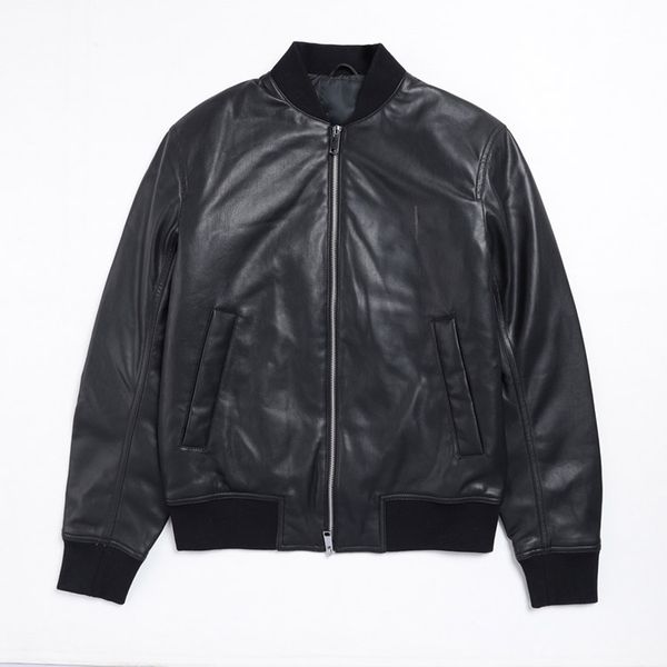 men's fashion simple baseball collar jacket outer leather clothing, xqnm724 2115, Black
men's fashion simple baseball collar jacket outer leather clothing, xqnm724 2115, Black