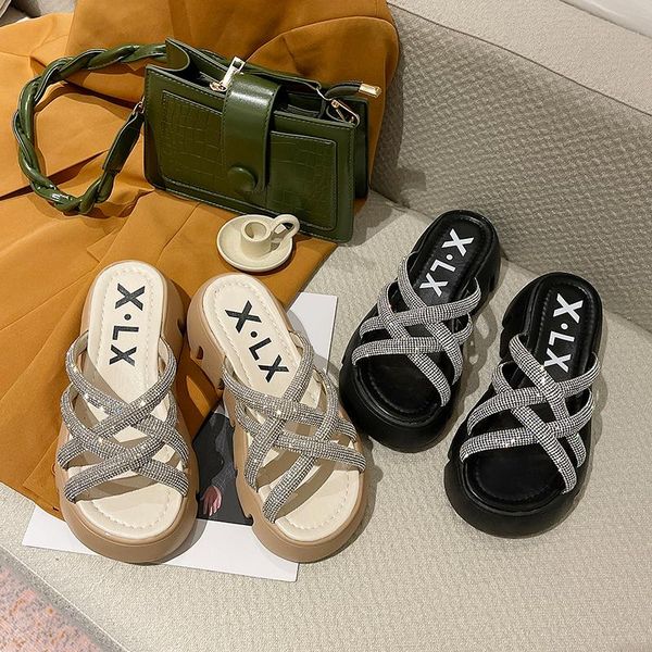 slippers shoes women on a wedge beige heeled sandals med ladies' glitter slides fashion cross-tied shale female beach pantofle, Black
slippers shoes women on a wedge beige heeled sandals med ladies' glitter slides fashion cross-tied shale female beach pantofle, Black