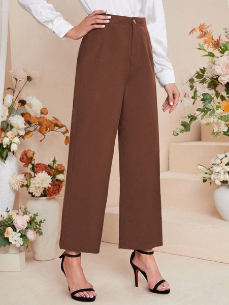 solid high rise wide leg pants e5y5#, Black;white