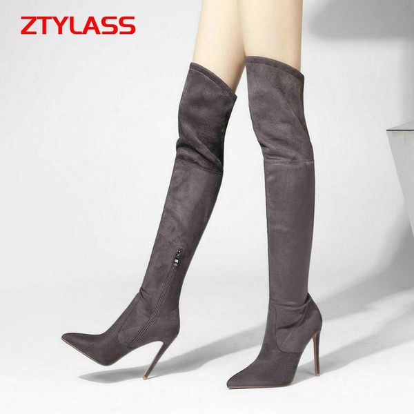 stretch women boots autumn winter faux suede over the knee zipper thin high heel long ladies pointed toe thigh, Black
stretch women boots autumn winter faux suede over the knee zipper thin high heel long ladies pointed toe thigh, Black