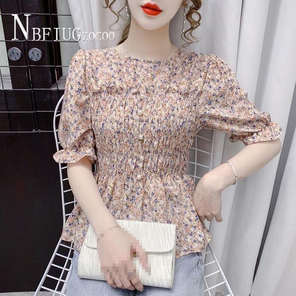 women's blouses & shirts 2021 summer round neck women blouse floral chiffon female, White
women's blouses & shirts 2021 summer round neck women blouse floral chiffon female, White