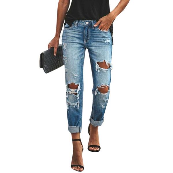 hole jeans for women skinny destroyed ripped mid waist pencil pants pockets female streetwear fashion femme women's, Blue
hole jeans for women skinny destroyed ripped mid waist pencil pants pockets female streetwear fashion femme women's, Blue