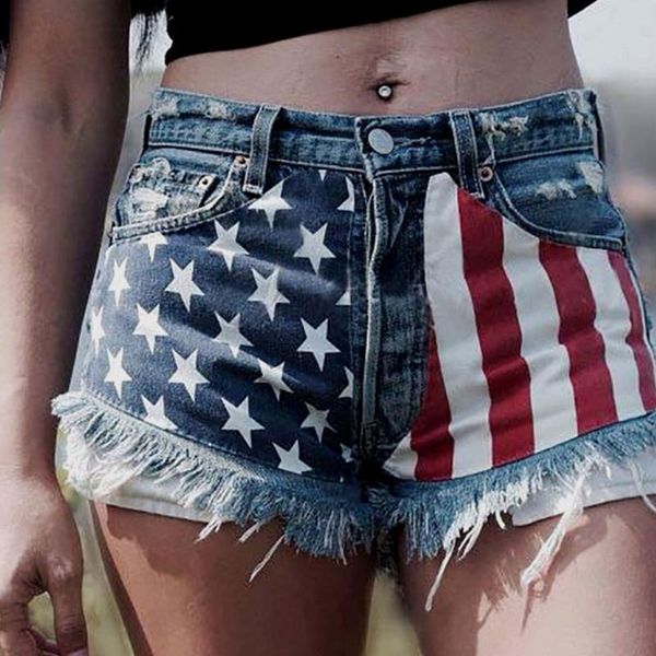 women's shorts women high rise denim casual frayed hem star print american flag ripped short jeans soft fabric comfortable, White;black
women's shorts women high rise denim casual frayed hem star print american flag ripped short jeans soft fabric comfortable, White;black